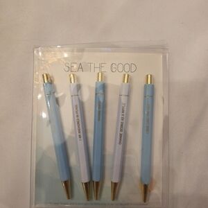 Set of Blue and White Pens with Gold Accents